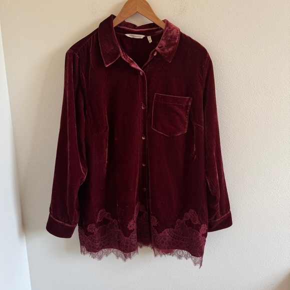 Soft Surroundings Tops - Soft Surroundings Eden Velvet and Lace Top Cabernet 1X